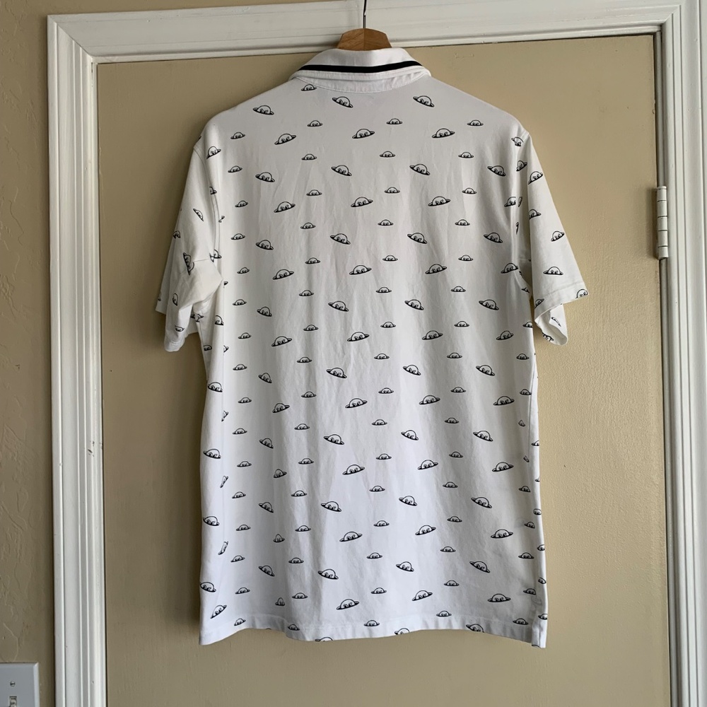 Radmor Men's Polo Golf Shirt Sz.M Pima Cotton White Blue Graphic Golf Ball Print - Picture 7 of 10
